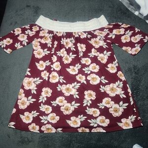 Floral Off-Shoulder Kids Blouse Glitter Girl Size 14/16